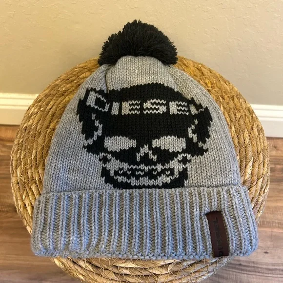? Diesel Gray and Black Skull Knit Beanie Hat Beanie Black/Neon Yellow – Diesel Life® main image 2